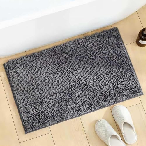 YOOTUKL Saugfähige Chenille Fußmatte für den, rutschfeste Badematte, schlammiger Hund, waschbare Matte, schnell trocknende 40x60cm Grau