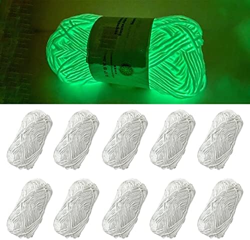 Merkaunis 10 Rolls Glow in The Dark Yarn, Luminous Knitting Crochet Yarn, 55 Yards Sewing Supplies, Luminous Glow Yarn for Knitting,Crochet and DIY Party Supplies Fluorescent (White)