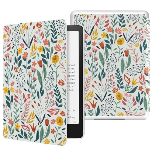 MoKo Case for All-New 7" Kindle Paperwhite 12th Generation 2024&Kindle Colorsoft Signature Edition 2024, Lightweight PU Protective Shell Cover with Auto Wake/Sleep for Kindle Paperwhite 2024, Flowers