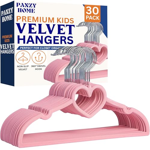 Panzy Home 30 Pack Kids Velvet Clothes Hangers Non-Slip Clothes Hangers for Infant and Toddler Ultra-Slim Space Saving for Nursery Closet Organisation
