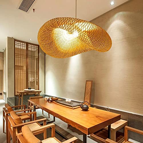 Luminaire en bois plafonnier rotin suspension vintage pour éclairage de salon