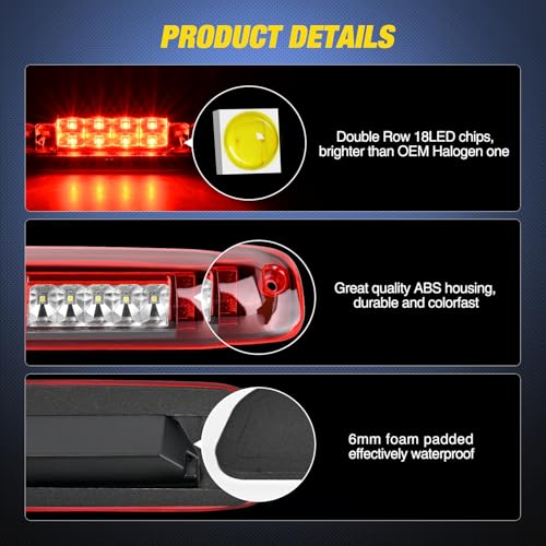 Image of Nilight Third Brake Light for Chevy GMC 1500 2500 3500HD 1999-2006, Red