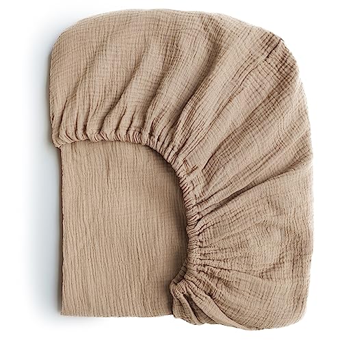 Image of Konssy Muslin Fitted Crib Sheets 100% Cotton Baby Crib Sheets for Standard Crib Mattress (28 X 52 Inches), Soft and Breathable for Boy, Girl (Sepia)
