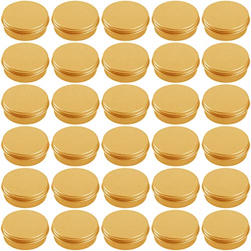 Hulless Aluminum Tin Jar 0.5 Oz Refillable Containers 15ml, Cosmetic small tin, Aluminum Screw Lid Round Tin Container Bottle for Candle, Lip Balm, Salve, Eye Shadow, Powder, 30 Pcs Gold Color.