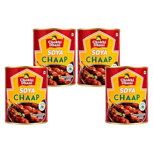 Image of Chokhi Dhani Veg SOYA Chaap 850g x 4 | High Protein Ready-to-Cook Soy Chap | Canned Food Chunks on Stick | Ideal for Curry, Tandoori, Gravy & Snacks