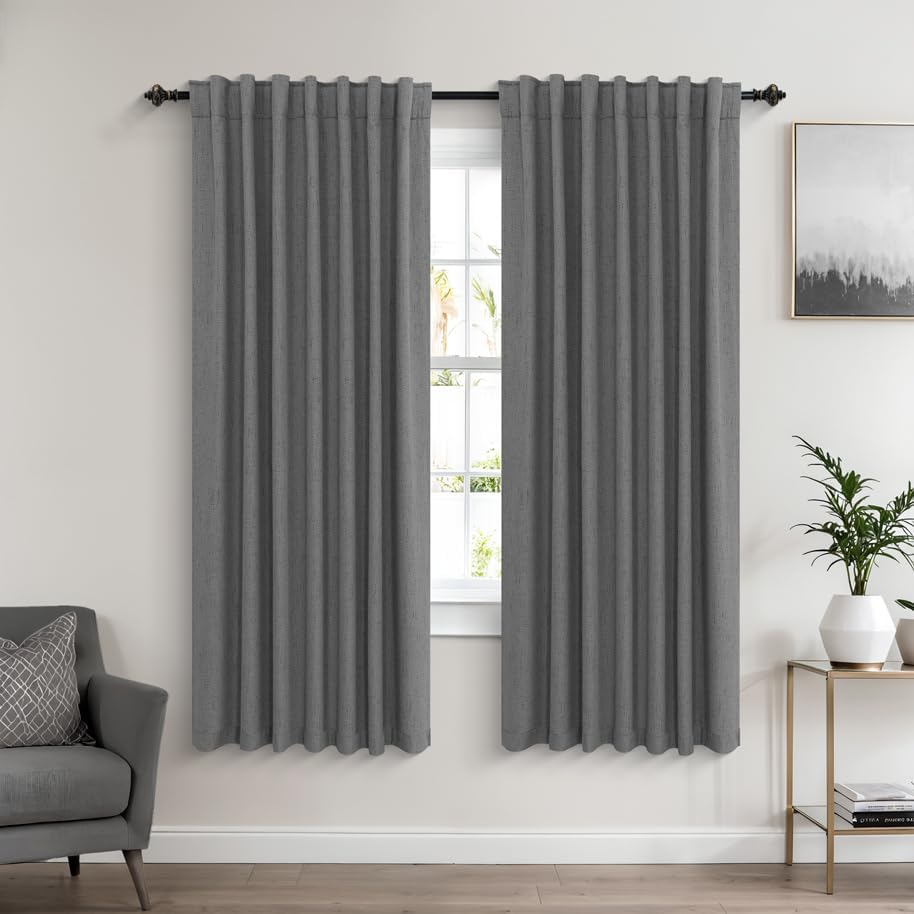KOUFALL Thermal Insulated Curtains for Window Insulation Summer Heat Blocking Reducing Blackout Cooling Curtains for Bedroom Living Room 72 Inch Length Grey