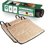 Novaliv 2er Set Sitzkissen Outdoor 38 x 38 cm Hellbraun, Wanderkissen Schurwolle, PA-Rückseite wasserabweisend, Thermo isolierend, atmungsaktiv, leicht, rucksacktauglich - Camping, Trekking, Picknick