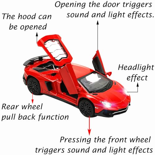 Modelo de coche iLooboo Aventador rojo 1:32 con luz y sonido miniatura 3