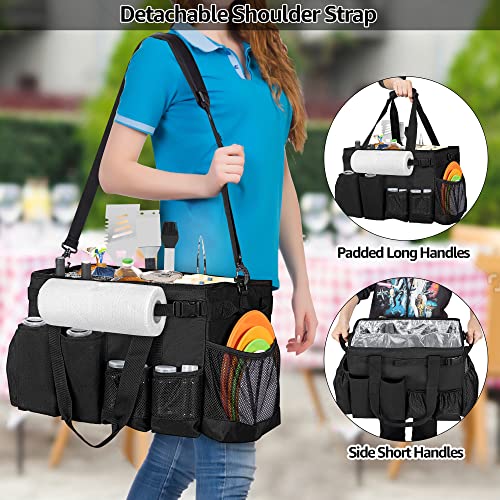 Hodrant Large Grill Utensil Caddy With Paper Towel Holder, Outdoor Picnic Bag Organizer For Bbq Supplies Tool, Tailgating Accessory Basket Camping Gear Must Haves For Cook Essentials, Black, Bag Only #TOP4