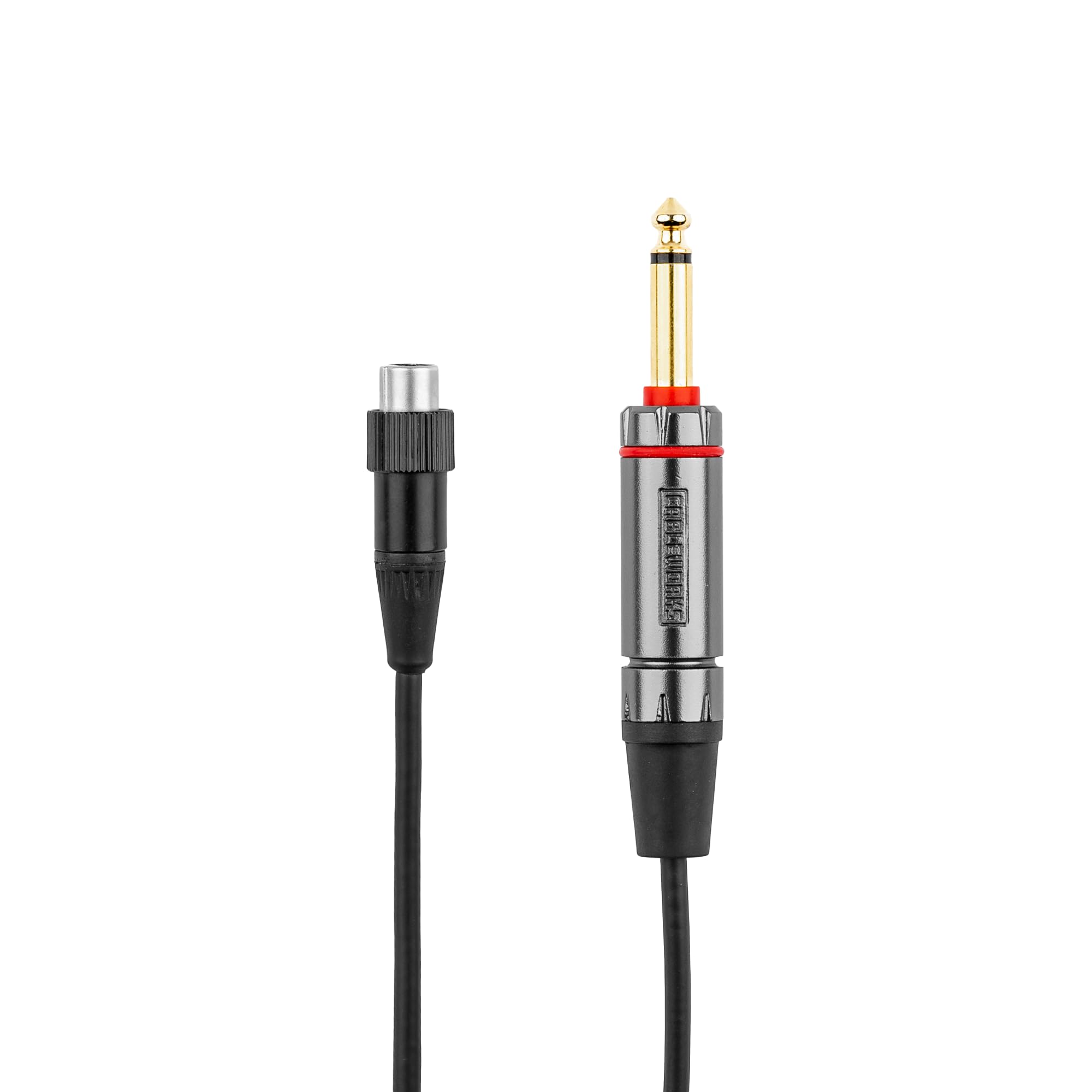 Cableworks by Gator Cases Headliner Series - Cable de instrumento recto de 3 pies de 1/4 pulgadas con interruptor silencioso a TA4F para transmisor inalámbrico de mochila, (GCWH-TA4F-3QT)