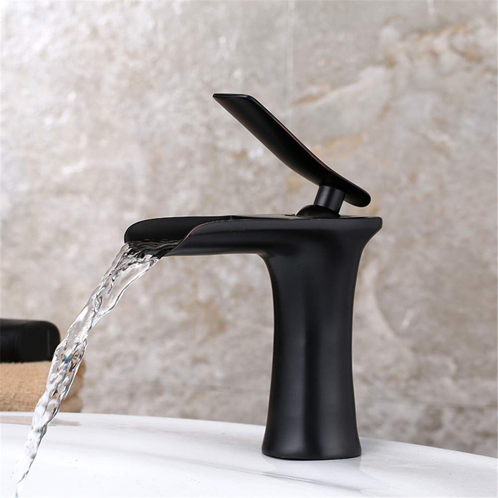 Robinet d'évier mélangeur d'eau chaude en cuivre noir pour vasque haute à poignée unique