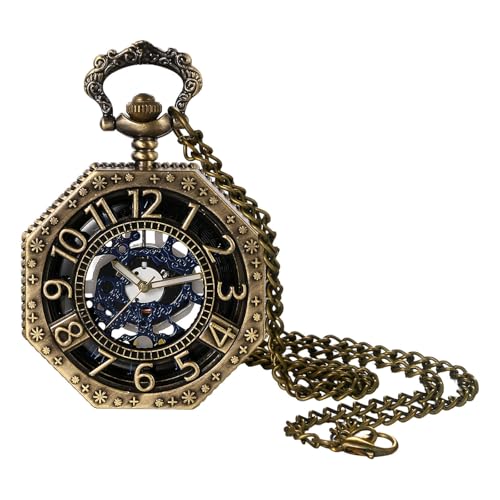 Montre de poche octogonale pour homme à quartz style vintage avec chaîne collier