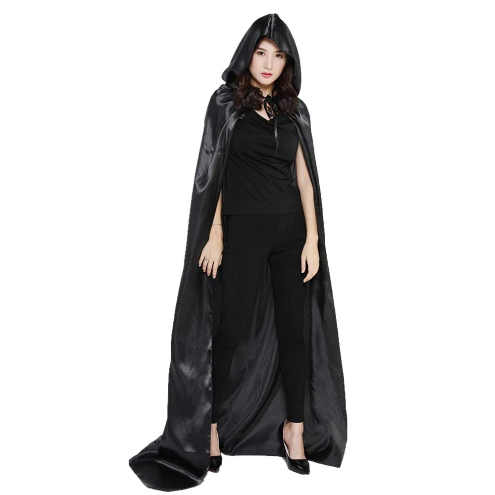 BOSSTER Mantello con Cappuccio Nero Halloween Lungo Mantello Unisex Cape à Capuche mit Haltegurt per Halloween Festa in Costume