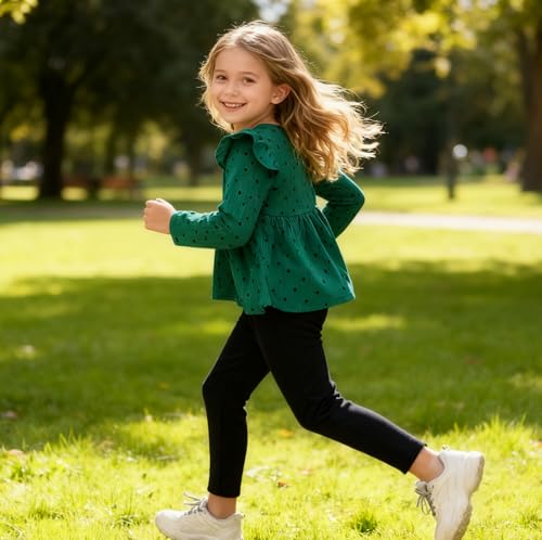 Image of Toddler Girl Clothes Ruffle Long Sleeve Heart Print Tops and Pants 2PC Little Girl Winter Outfits Size (4-7T)
