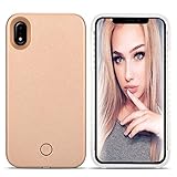 iPhone XR Led Case - LONHEO iPhone XR Illuminated Cell Phone Case Great for a Bright Selfie and Facetime Light Up Case Cover for iPhone XR 6.1 inch with a Free Phone Holder -Rose Gold
