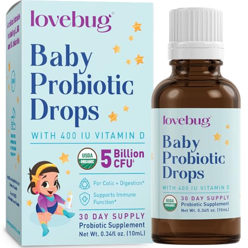 Image of Lovebug Award Winning USDA Organic Probiotic for Infants & Babies | Helps with Colic, Reflux, Diarrhea, Constipation & Gas | Multi-Strain 5 Billion CFU | Liquid Drops | Ages 0-24 Months