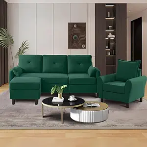 Groovecraft Rivera 5 Seater L-Shaped Sectional Sofa with Ottoman for Living Room (Green)