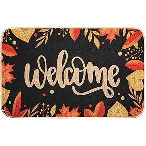Fall Welcome Mat Hello Fall Maple Leaves Thanksgiving Front Door Fall Blanket Fall Outdoor Non Slip Mat Autumn Harvest for Indoor Outdoor Mat Cover