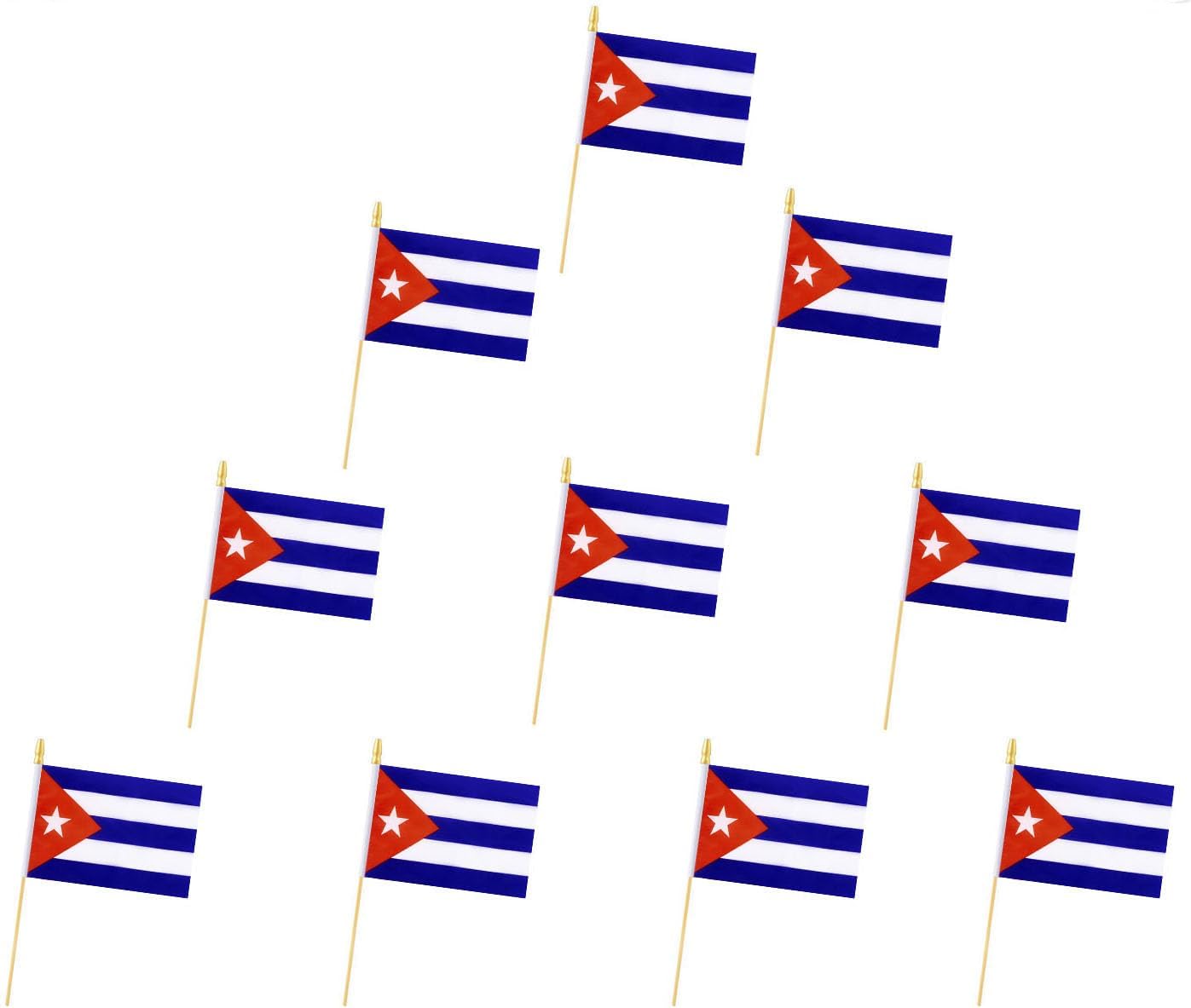 10 Pack Cuba Flags -CU Handheld Flag- 5x8 in, Cubans Mini Flag. Suitable For Party Decorations, Store Displays, Bar Decorations And National Day Parades.