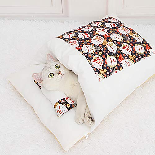 NEEKEY Movable Winter Warm Cat House Small Pet Bed, Cute Warm Cat Sleeping Bag, Cat House Small Pet Bed with a Pillow, Cat Bed Mat Carpets, Cute Cat Bed for Indoor Puppy Dogs/Cats, 21.65x 15.74 inch