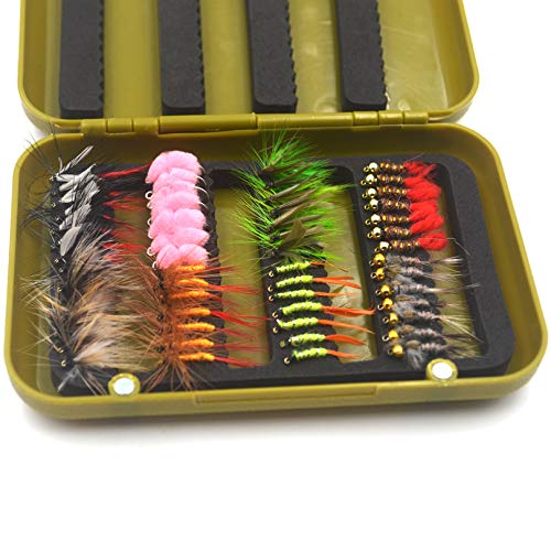 MNFT 1 Set (40/56PCS) Assorted Fly Flies Lure Artificial Imitation Insects Style Fishing Fies Dry/Wet Nymph Bait in Box (L)