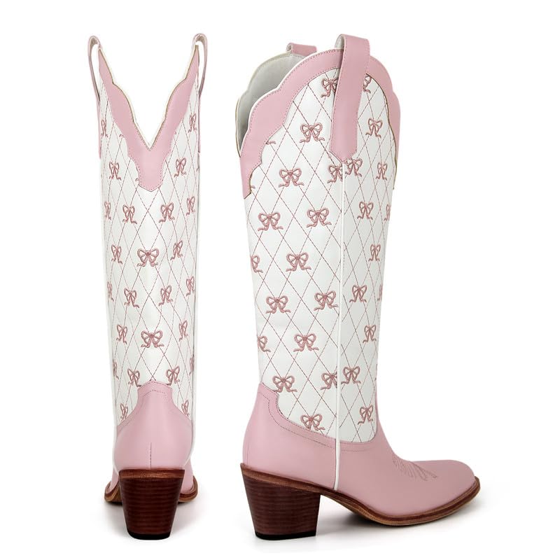 MissHeel Bow Boots for Women Knee High Cowgirl Boots4
