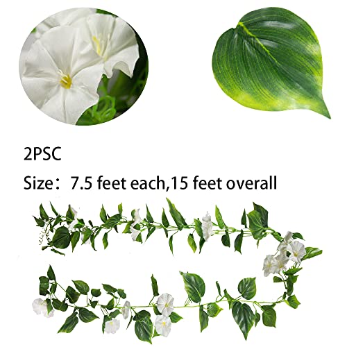Ferial Artificial Vines For Decoration With Flowers 2 Pcs Hanging Plants Silk Garland White Morning Glory Vine Artificial Plants Outdoors 15Feet Fake Vine Plants For Wedding Indoor Wall Fence Baskets #TOP1