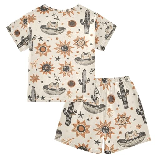 ALAZA Beautiful Blossom Cactus Flower Floral Pajamas Set Short Sleeve Cotton Sleepwear Summer Pjs 2 Piece 5-14Y2
