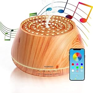 YOUNGDO Diffuseur Huiles Essentielles 400ML, Lumière de 30 Couleurs, Enceinte Bluetooth, Diffuseur d’Huiles Essentielles Electrique à Brume Fraîche, pour la Maison/Yoga/Spa/Bureau