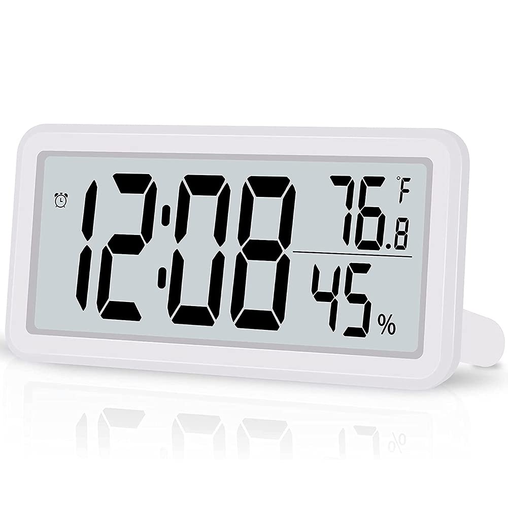 CTRLZS Digital Alarm Clock,Desk Clock,Battery Operated LCD Electronic Clock Decorations for Bedroom Kitchen - White