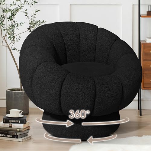 COCO DESIGN Boucle Swivel Accent Chair,360°Pumpkin Small Barrel Chairs, Single Sofa Armchair...
