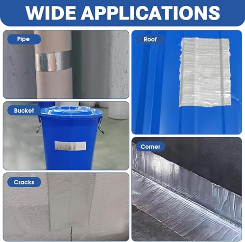 Image of 4 inch 5 Meter, Waterproof Tape for Pipe & Roof Leakage | Aluminium Foil Butyl Rubber Seal Tape | Super Strong Adhesive for Crack, Tank & Surface Repair-silver