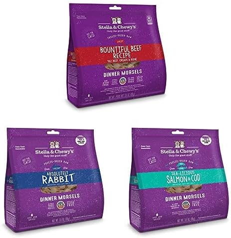 Stella & Chewy's Cat Treats Poultry-Free Bundle - 3.5 oz Bags (Beef, Rabbit, Salmon & Cod)