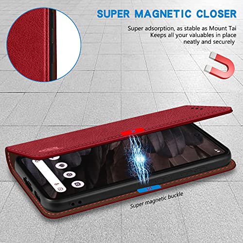 ZZXX for Google Pixel 7a Wallet Case Strong Magnetic 6.1 inch,Red - image 3