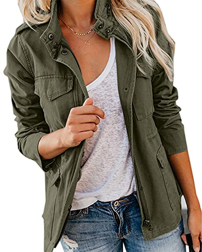 chouyatou Women's Fall Stand Collar Zip Up Military Cotton Utility Safari Jacket4