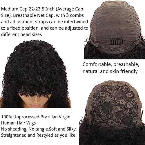 CLASSINE Short Kinky Curly Human Hair Wig with Bangs 150% Density Virgin Human Hair Wig for Black Women Short Bob Wig Human Hair Glueless None Lace Front Wig Human Hair Natural Black Color(10 Inch) - Image 2