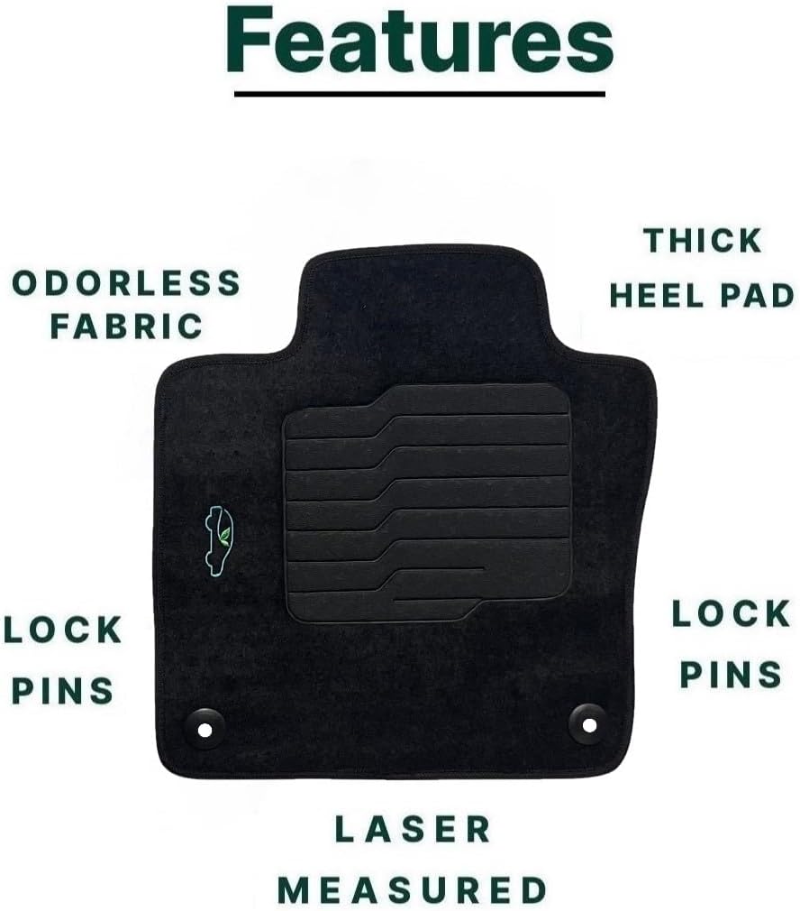 ecoMats Carpet Floor Mats for 2018-2026 Volvo XC60, with Non-Slip Driver Heel Pad and Safety Locks, Front and Rear, Black (Not for T8 Models Plug-in Hybrids)