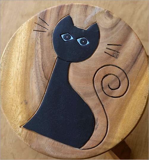 猫デザイン 木製椅子　花台　インテリア　腰掛け Amazon.co.jp: スツール 木製 子供 椅子 おしゃれ 猫 黒猫 ミニ