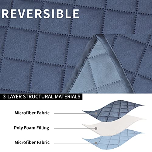 Image of Easy-Going Recliner Sofa Cover with Console, Reversible Couch Cover for Living Room, Split Sofa Cover for Each Seat with Elastic Straps for Kids, Dogs, Pets (3 Seater, Dark Blue /Light Blue)