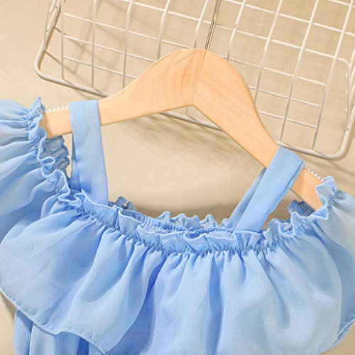 Toddler Baby Girls Summer Dress Chiffon Princess Dress Little Girl Clothes Sleeveless Off-Shoulder Dress Pure Blue #TOP2