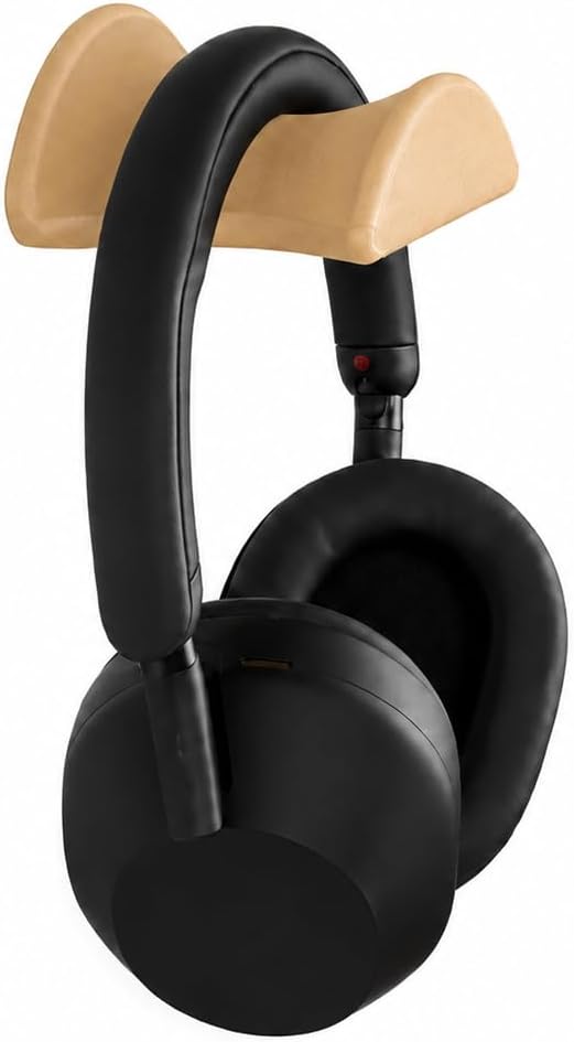 Floating Headphone Hanger, Wall Mounted Headset Holder Stand with Installation Hardware, Minimalist Space Saving Storage Hook for Gaming Room, Office or Studio (Natural Wood Tone)