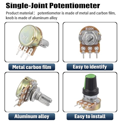 ALLECIN 10 Werte Potentiometer Mono Linear B1K B2K B5K B10K B20K B50K B100K B250K B500K B1M WH148 Drehpotentiometer 3 Klemmen B Typ Taper Einzelpotentiometer mit Muttern und Unterlegscheibe und Knopf