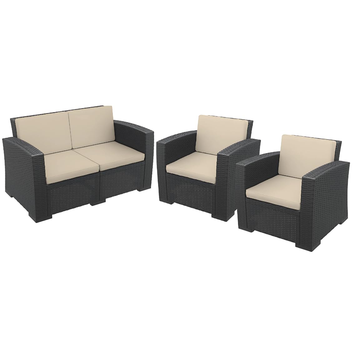 Dazzle Collection Replacement Cushions Set For Rattan Chairs Sofa Patio Garden Outdoor Furniture 2, 3 or 4 Seater Patio Set Water Resistant Patio Padding Seat Pads Cushions (8 Pc Cream Patio Set)