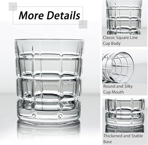 Image of Big Sqaure Whiskey Glasses Set of 2, Old Fashioned Cocktail Glass, 10 OZ Whiskey Glasses, Bourbon Glasses, Glasses for Scotch, Liquor Vodka, Bourbon, Valentines Day Gifts for Him, Boyfriend