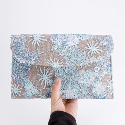 Image of Clutch Purses for Women, Envelope Package, Sequin Embroidered Flowers Straw Bag, Bohemian Handmade Handbags