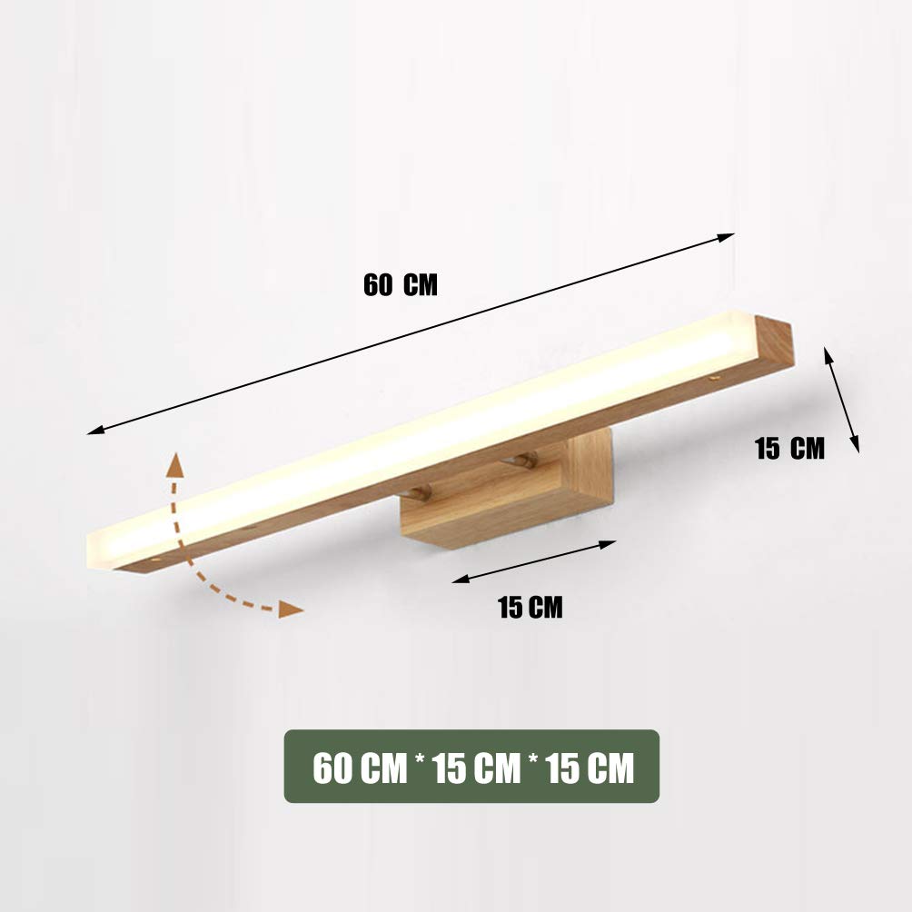 LED Luz de Espejo Baño,Moderna Lámpara de Baño Madera Impermeable Espejo Aplique Pared 90 ° Ángulo Ajustable Luz de Maquillaje para Espejos Tocador Baño Dormitorio Iluminación,4000K,60CM