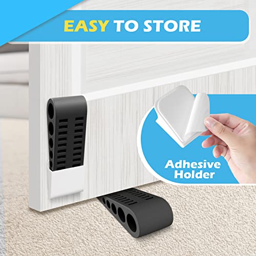Rubber Door Stoppers For Bottom Of Door - 4 Pack Door Stop Wedge With Holder Heavy Duty Doorstop For Home Office Dorm Classroom Garage Stackable On Multi Floor Carpet Concrete Tile Linoleum & Wood #TOP4