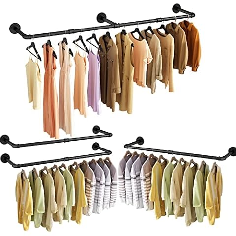 UlSpeed Clothes Racks Wall Mounted, 38.4in Industrial Pipe Clothing Rack 1 Set+ 2 Sets +72.4in Industrial Pipe Clothing Rack 1 Sets,Sturdy Hanging Clothes Racks Cover