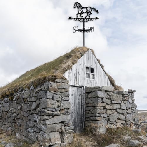 INFUNLY Pferde-Wetterfahne Aus Metall, Schwarze Pferde-Wetterfahne, Pferde-Windfahne, Reines Handgefertigtes Pferde-Eisen-Wegweiser, Dach, Garten, Outdoor, Bauernhaus-Dekoration, 13.78X10.63/35 cm X
