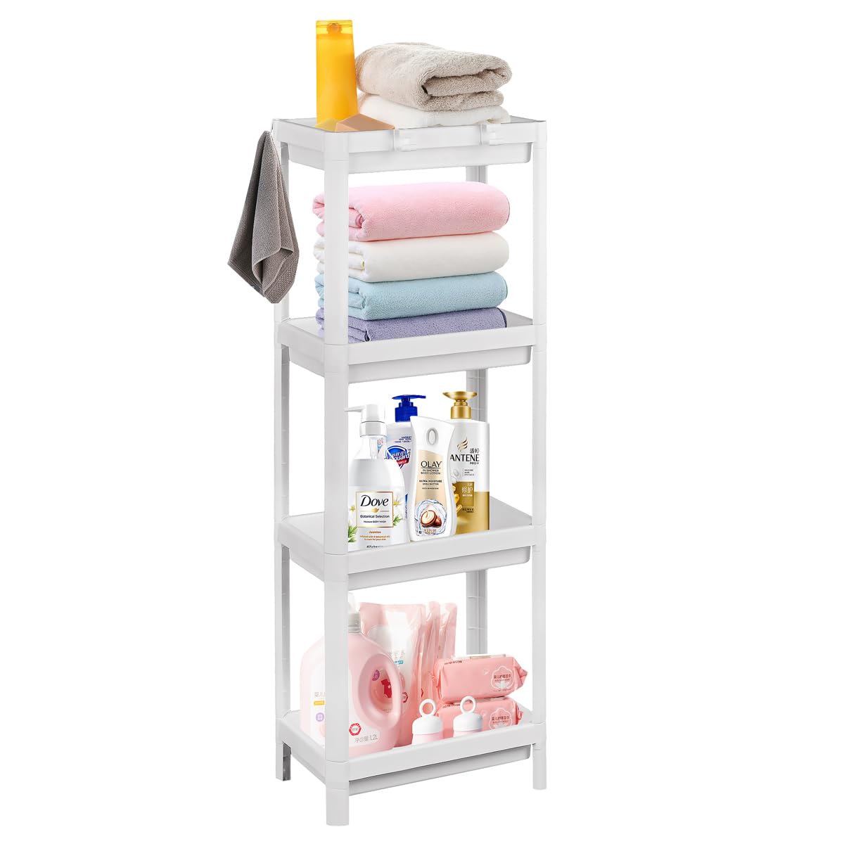 T-LoVendo Estantería Auxiliar Portátil Multiusos para Baño, Cocina, 4 Baldas Perforadas, Higiénica, Ligera, Fabricada en PP, Resistente
